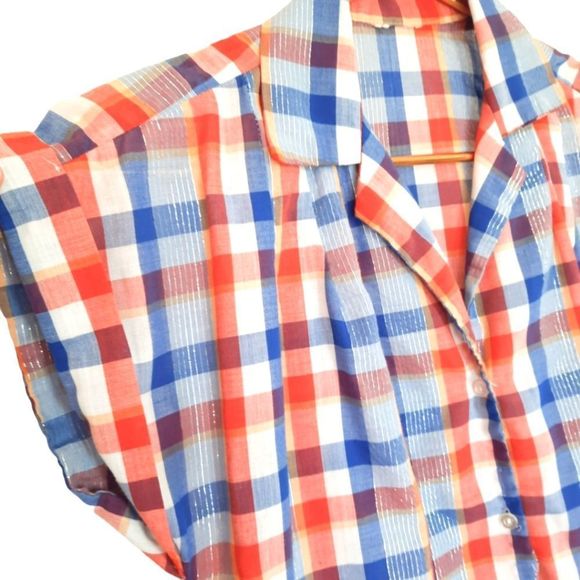 Vintage Top Size Small or Medium Plaid with Metallic Threads - Picture 4 of 4